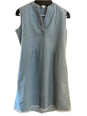 Reba Denim Dress Frayed Hem Blue - Large
